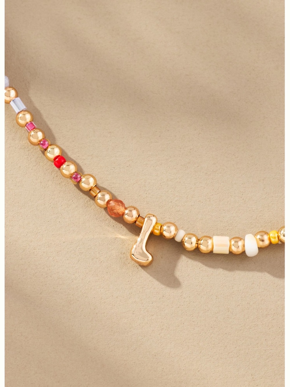 Anthropologie 14KT Gold Plated Monogram Necklace Beaded Bubble Lowercase L